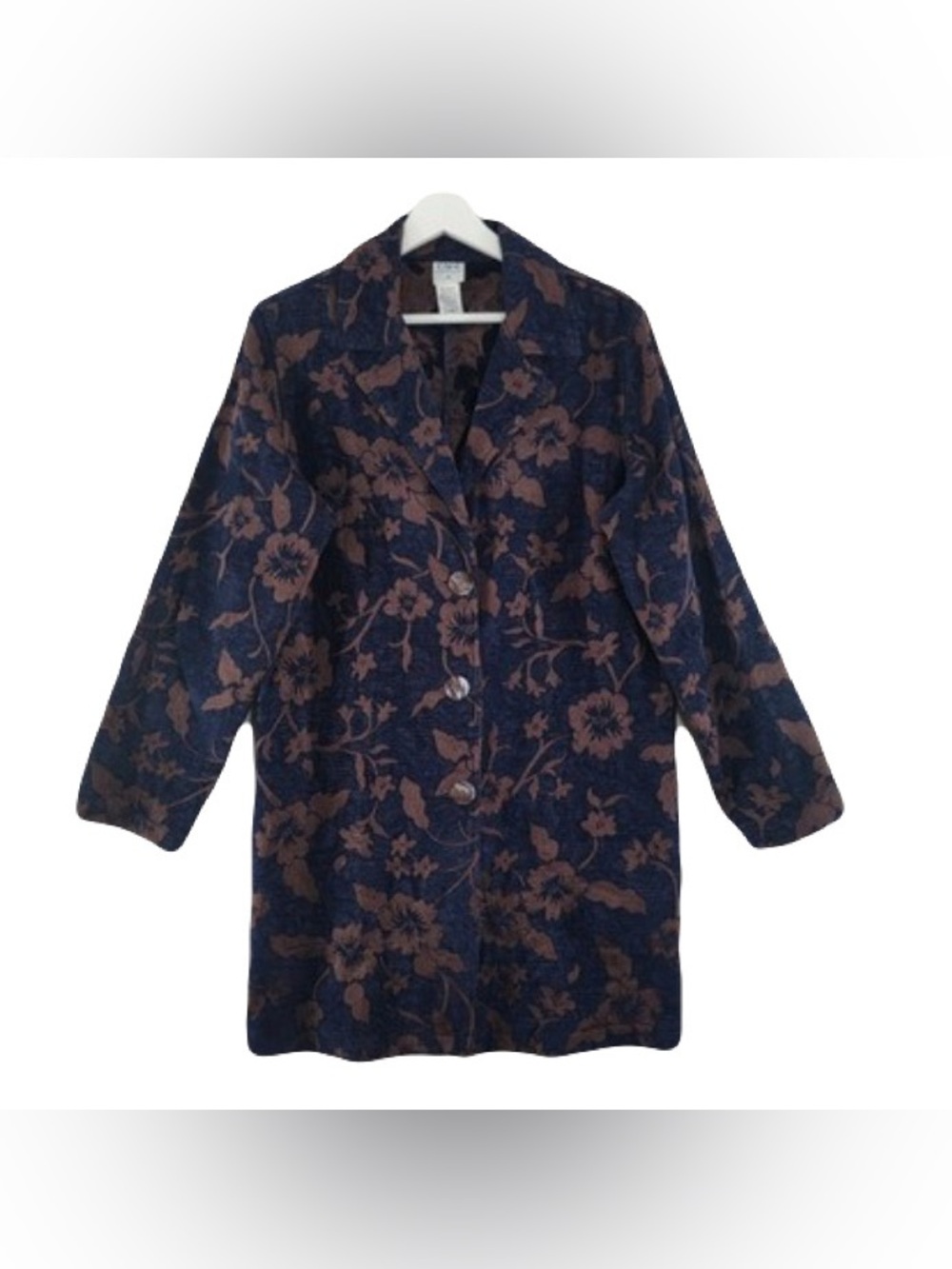 Vintage Color Me Cotton C.M.C, Women's Floral Button-Front Blazer Brown on Navy